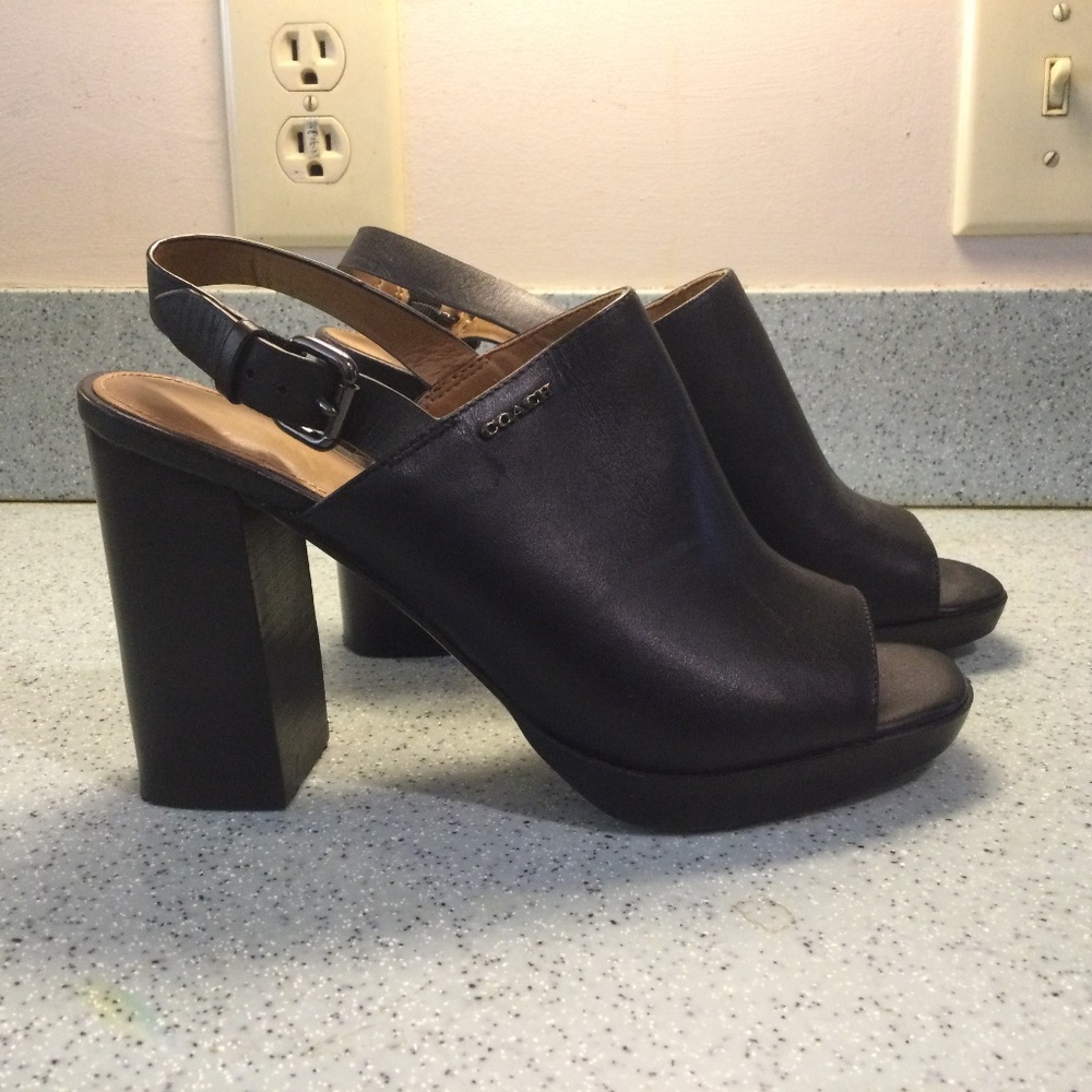 Coach- Black Leather Slingback “Brady” Mules